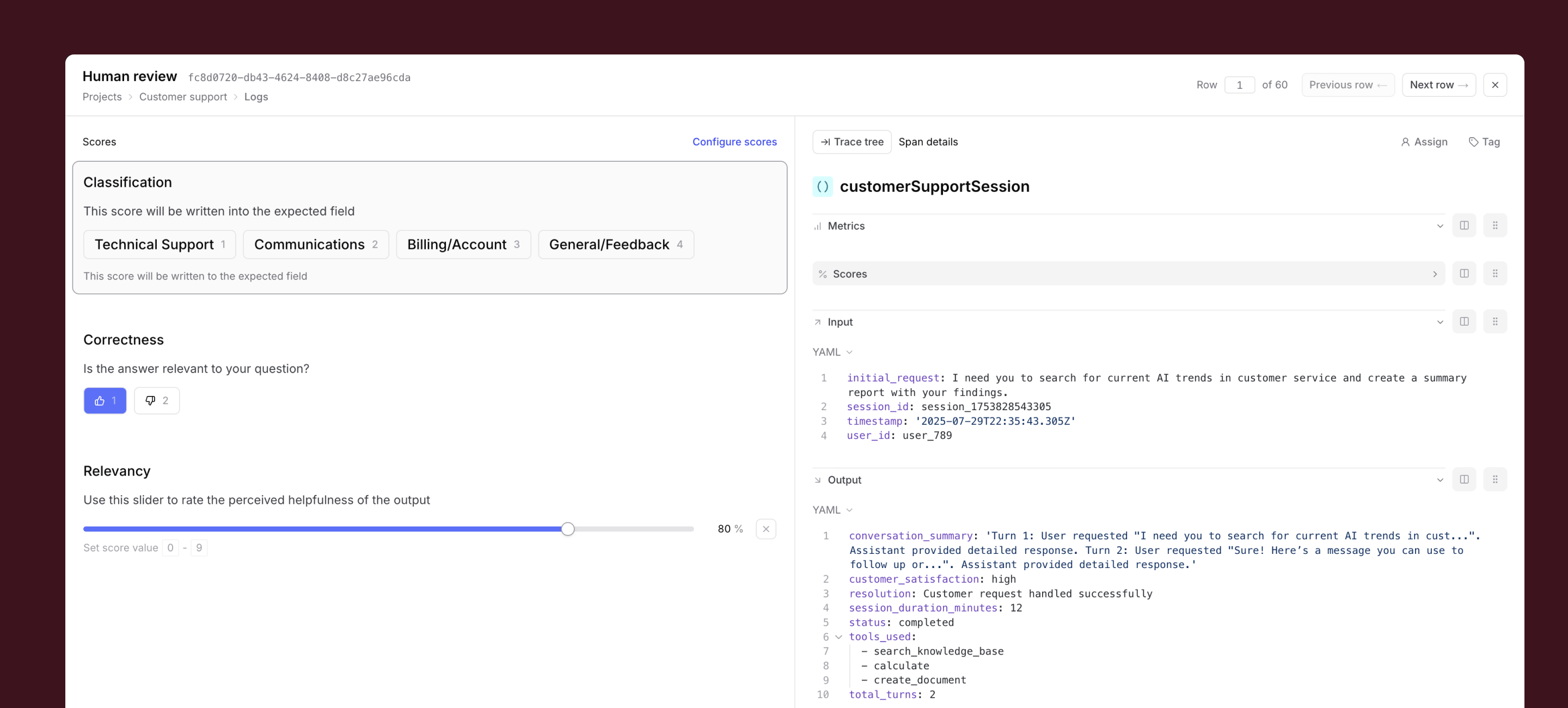 Human review UI in Braintrust